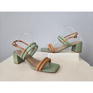Torgeis New York Palm Heels Strappy Green & Tan Block Sandal Size 11 Preppy